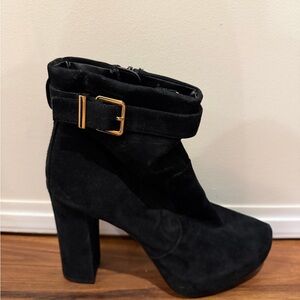 Express Black Heeled Boots with Gold Buckle